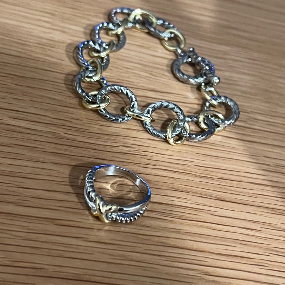 Elegant Two-Tone Bracelet and Ring Set